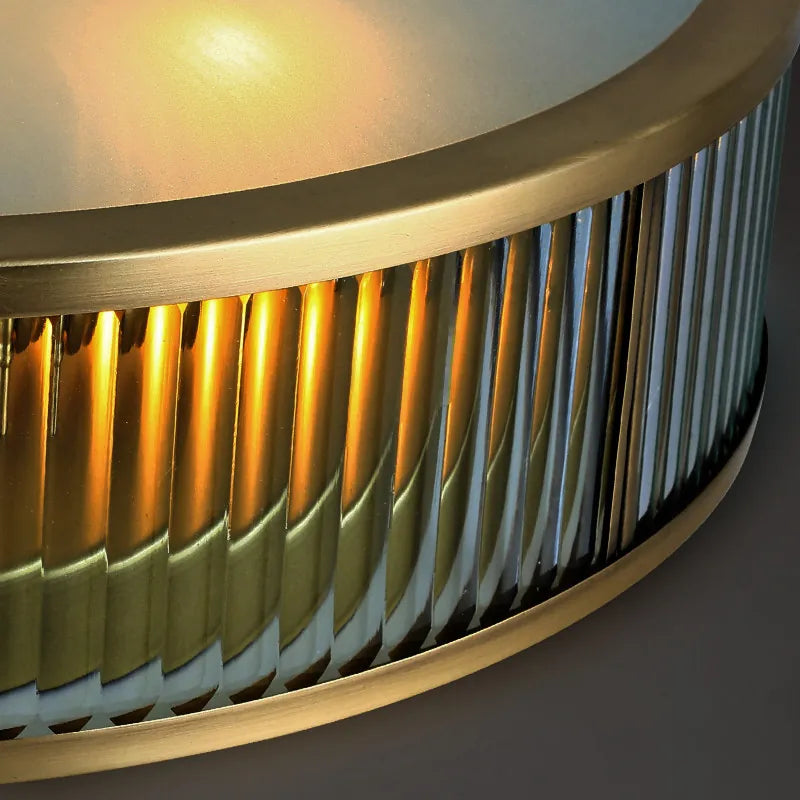 Brushed Brass Ribbed Glass Ceiling Light | Modern Flush Mount Lamp