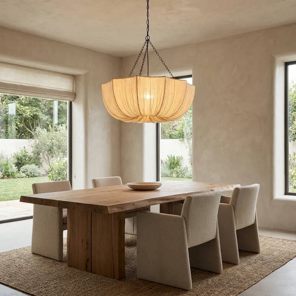 Wabi Sabi Fabric Pendant Light | Japandi Pleated Chandelier