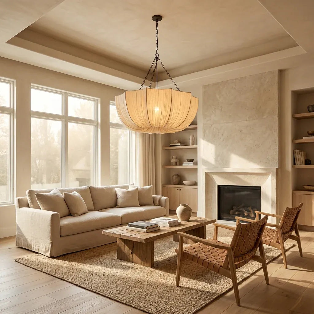 Wabi Sabi Fabric Pendant Light | Japandi Pleated Chandelier