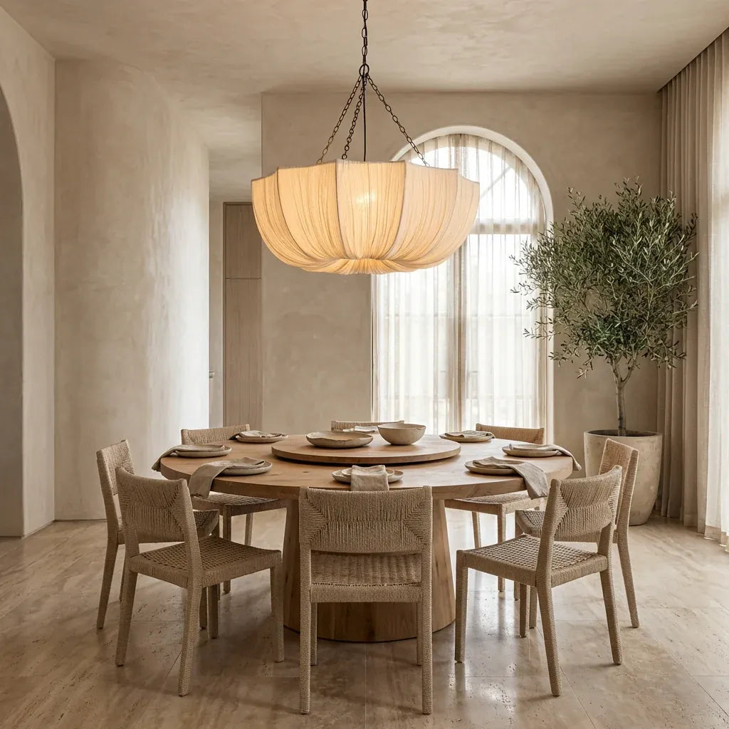Wabi Sabi Fabric Pendant Light | Japandi Pleated Chandelier