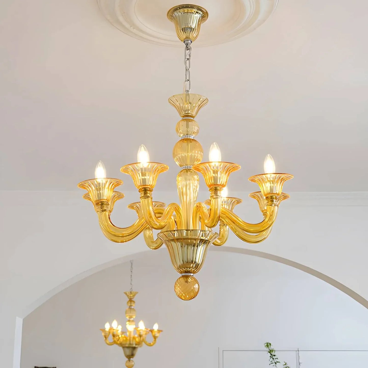 Murano Style Glass Chandelier | Italian Retro Vintage Lighting