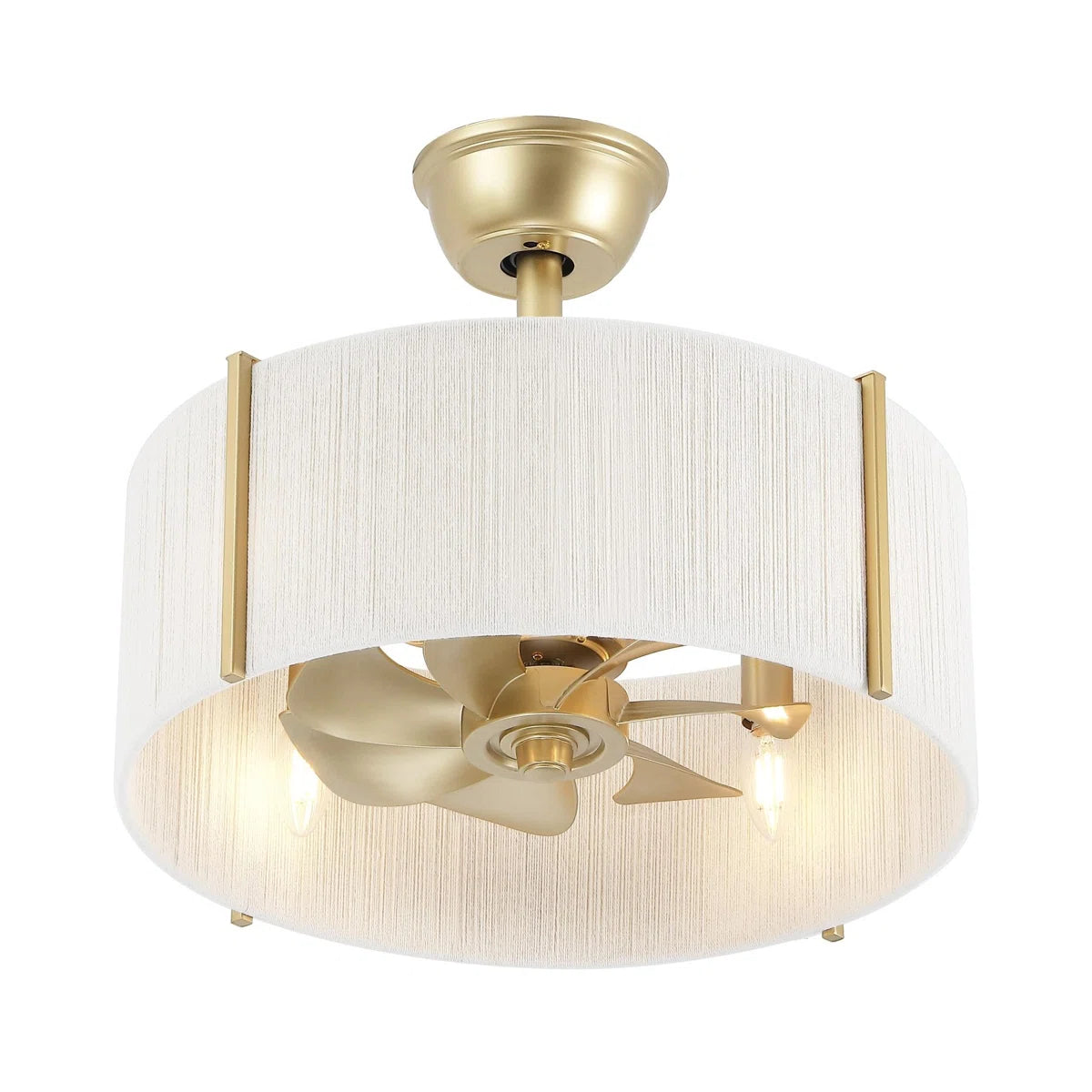 Gold boho fandelier with light on clean white background