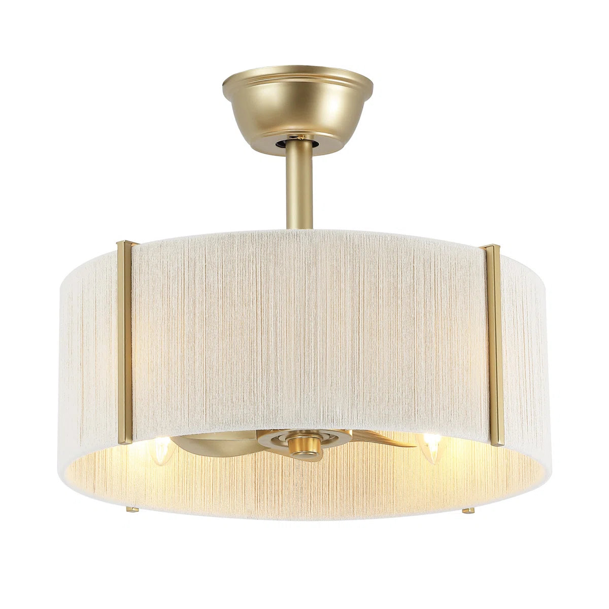 Gold boho fandelier with light on clean white background