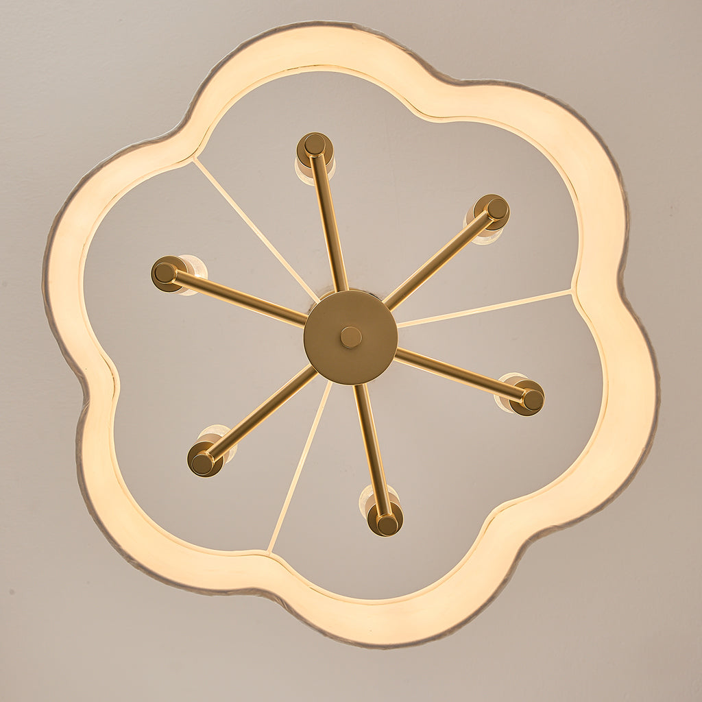 19.7" Flower Capiz Shell Chandelier | 6-Light Coastal Seashell Pendant Light with Adjustable Stem