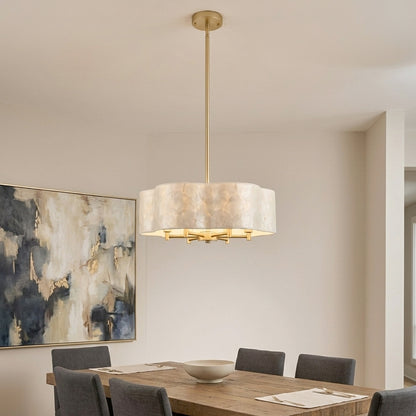19.7" Flower Capiz Shell Chandelier | 6-Light Coastal Seashell Pendant Light with Adjustable Stem