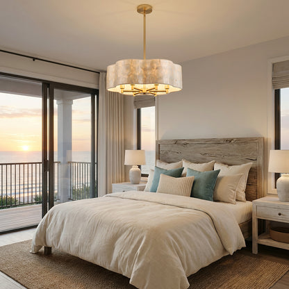 19.7" Flower Capiz Shell Chandelier | 6-Light Coastal Seashell Pendant Light with Adjustable Stem