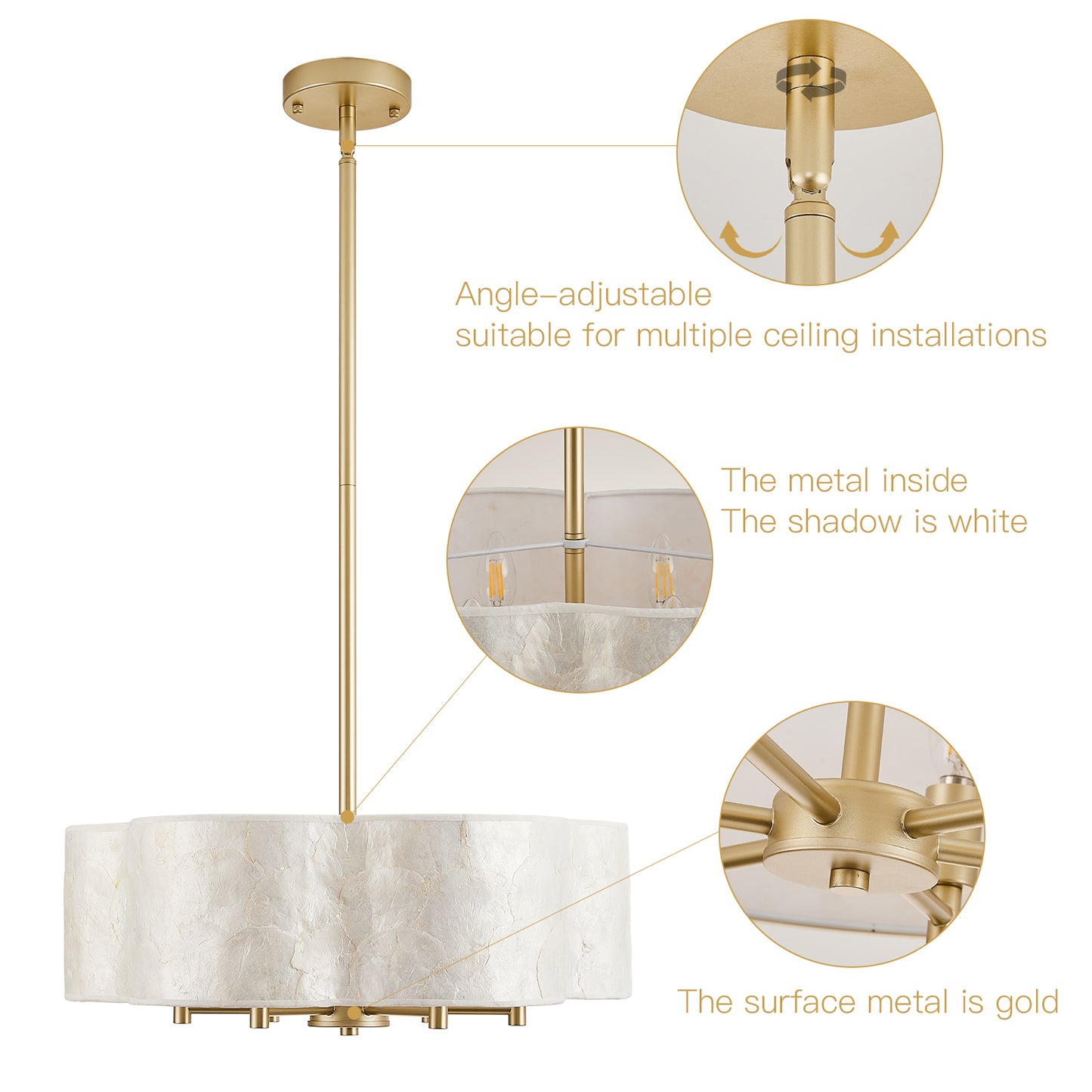 19.7" Flower Capiz Shell Chandelier | 6-Light Coastal Seashell Pendant Light with Adjustable Stem