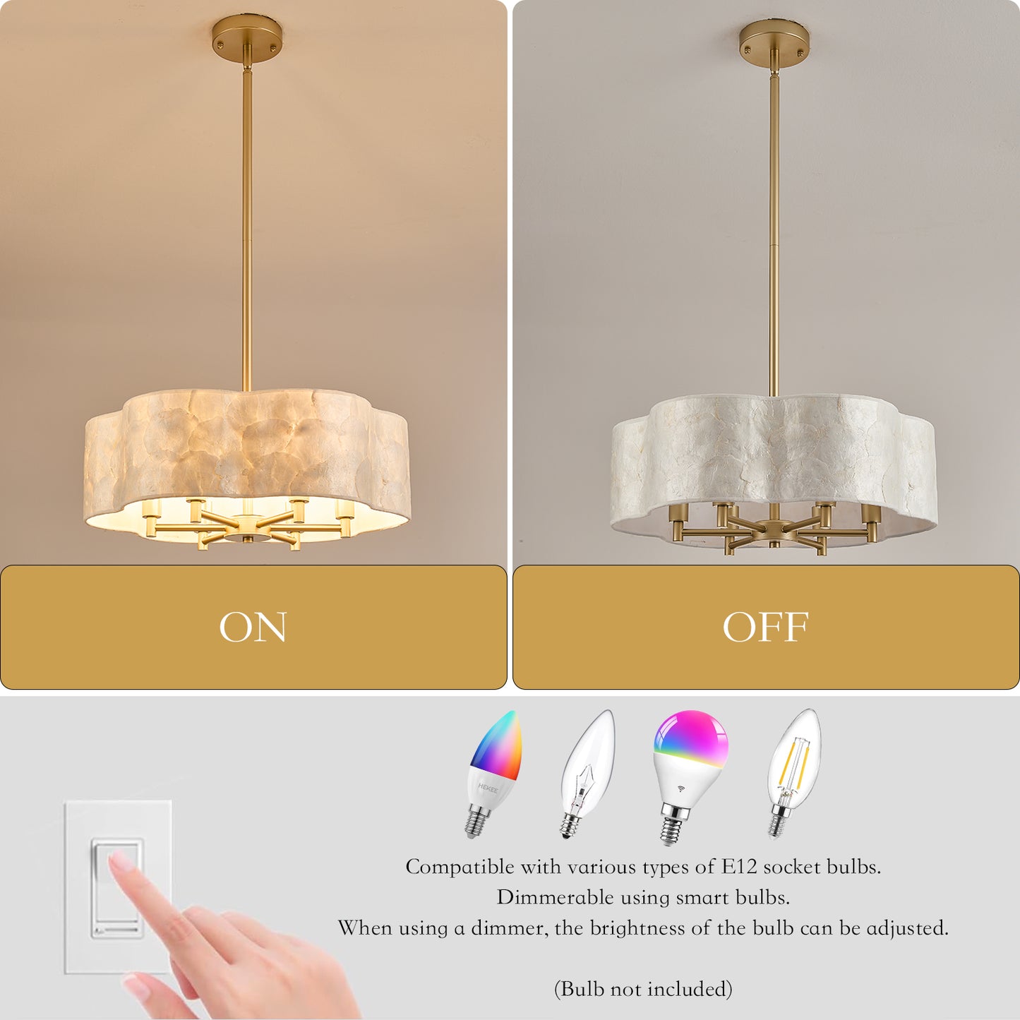 19.7" Flower Capiz Shell Chandelier | 6-Light Coastal Seashell Pendant Light with Adjustable Stem