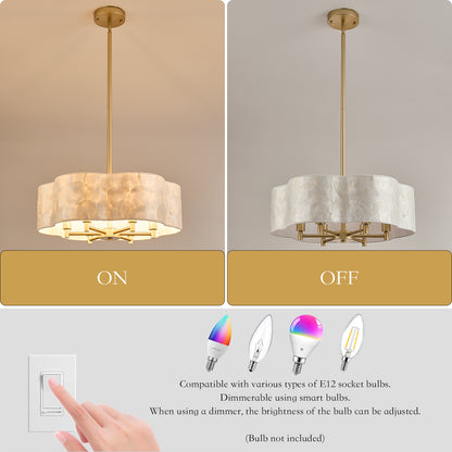 19.7" Flower Capiz Shell Chandelier | 6-Light Coastal Seashell Pendant Light with Adjustable Stem