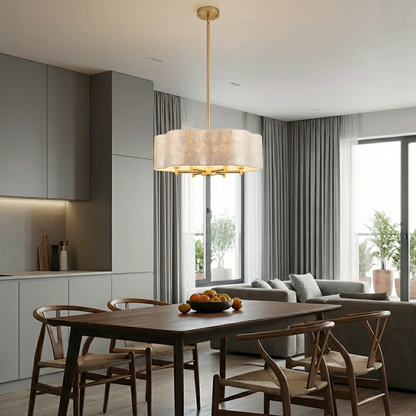 19.7" Flower Capiz Shell Chandelier | 6-Light Coastal Seashell Pendant Light with Adjustable Stem