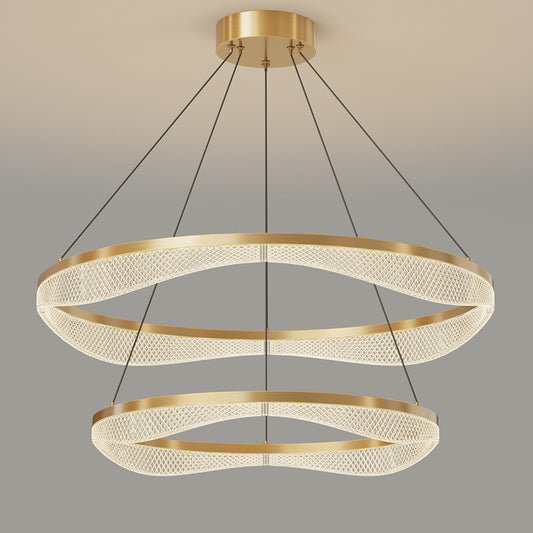 Two Tier Gold Chandelier with Acrylic LED Rings for Dining