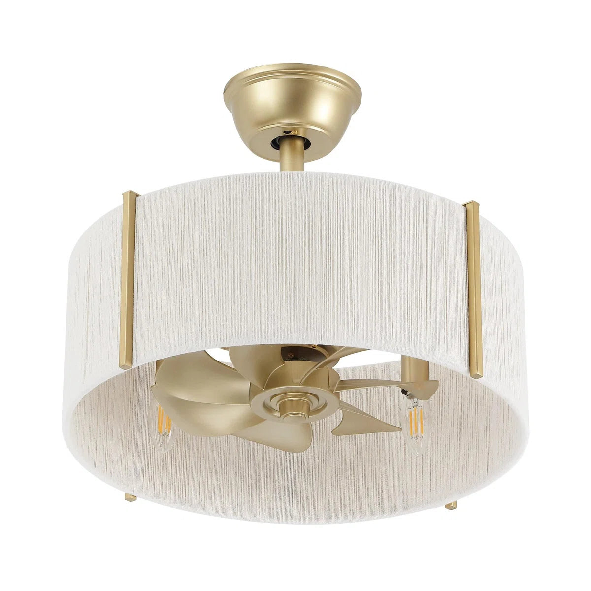 Gold boho fandelier with light on clean white background
