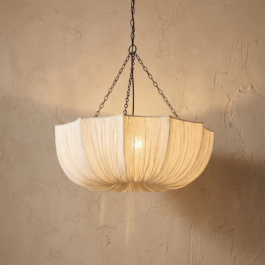 Wabi Sabi Fabric Pendant Light | Japandi Pleated Chandelier