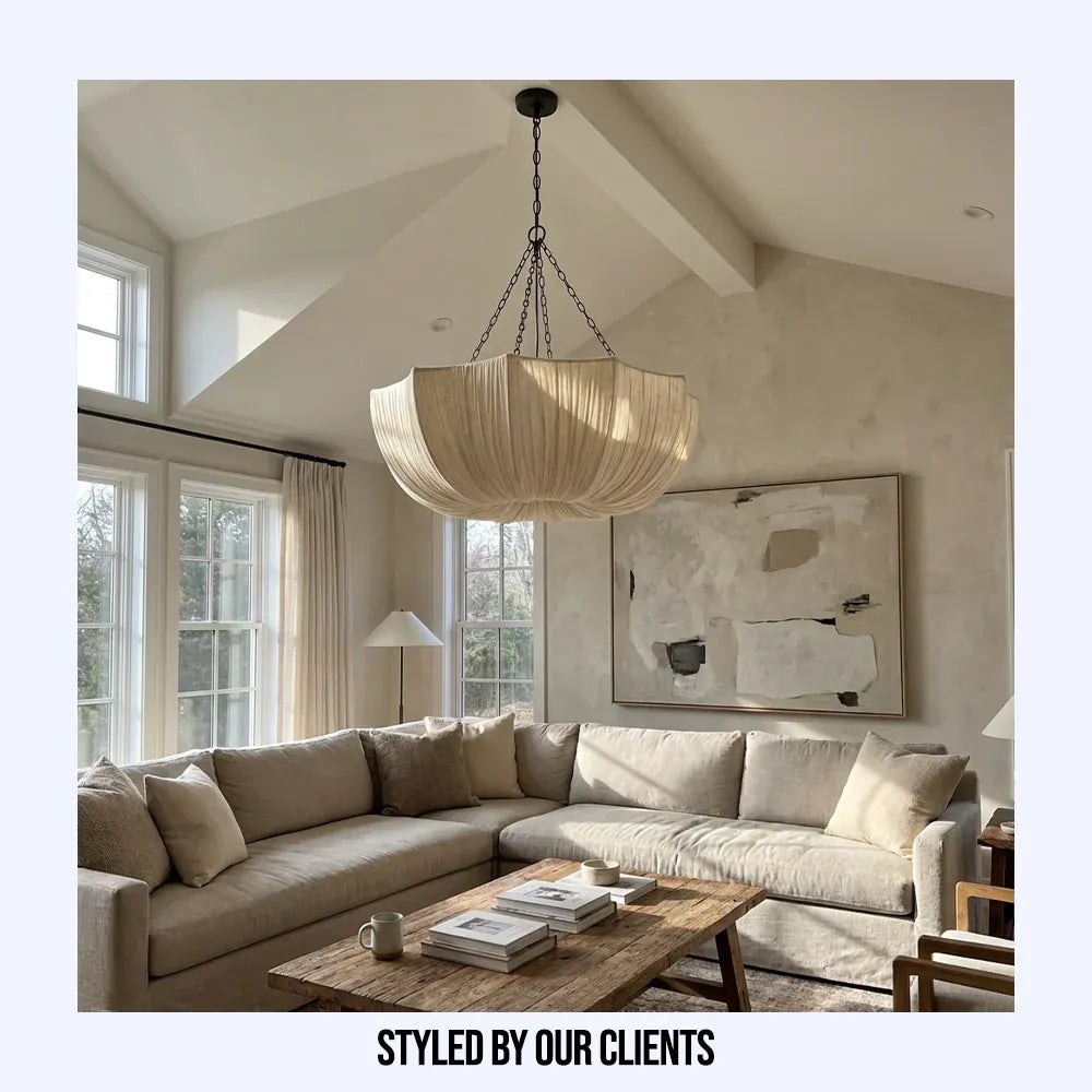 Wabi Sabi Fabric Pendant Light | Japandi Pleated Chandelier