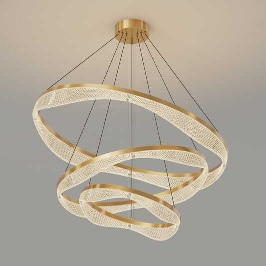 Three Tier Gold Chandelier with Acrylic LED Rings for Foyer