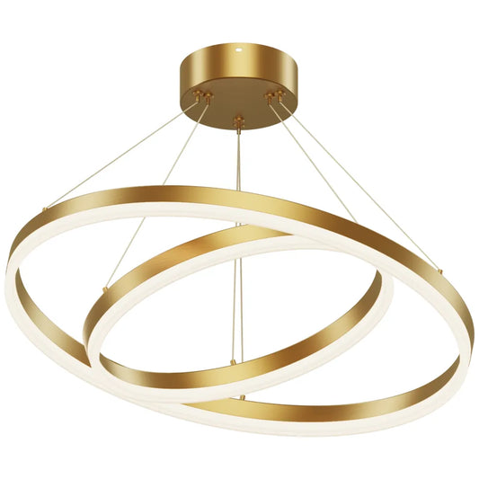Copper acrylic ring chandelier with adjustable cables and warm LED glow