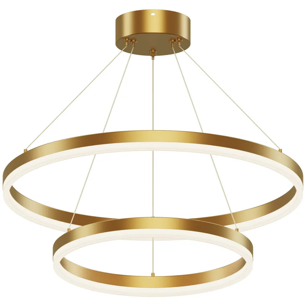 Copper acrylic ring chandelier with adjustable cables and warm LED glow