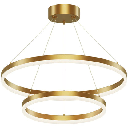 Copper acrylic ring chandelier with adjustable cables and warm LED glow