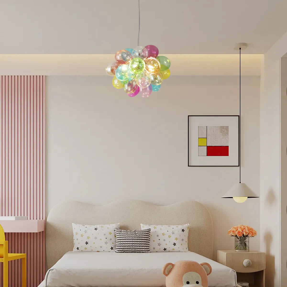 Whimsical Colorful Bubble Chandelier - Rainbow Glass Ball Pendant Light