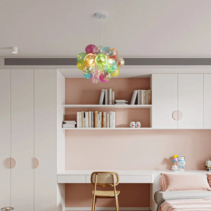 Whimsical Colorful Bubble Chandelier - Rainbow Glass Ball Pendant Light