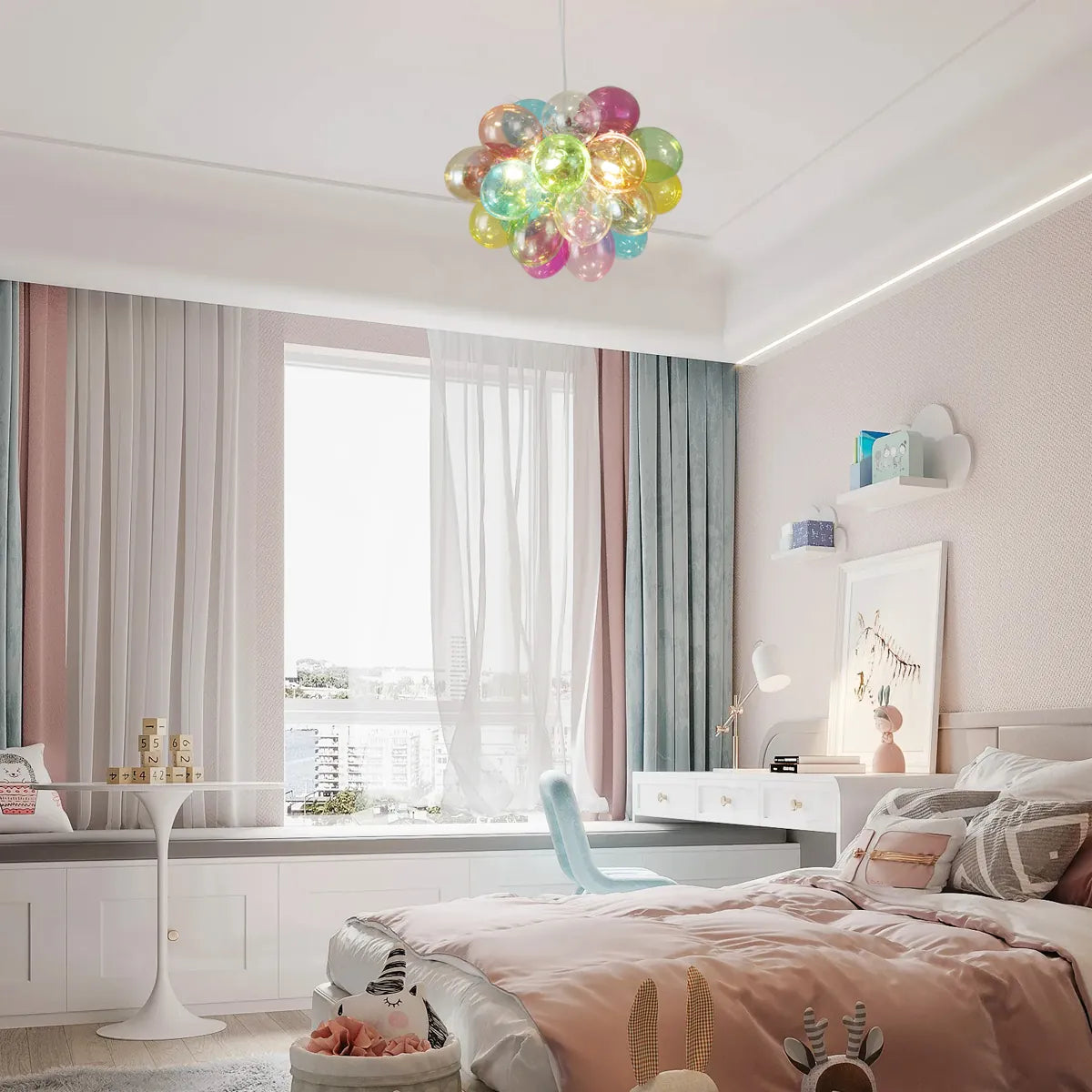 Whimsical Colorful Bubble Chandelier - Rainbow Glass Ball Pendant Light
