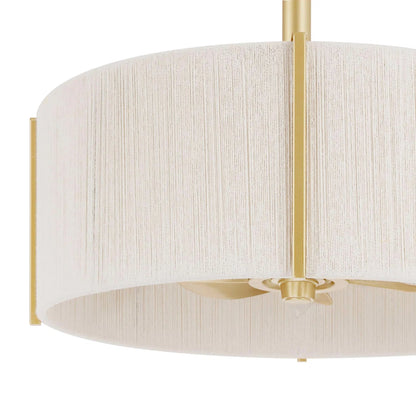 Close-up of brushed gold metal finish and white cotton thread shade