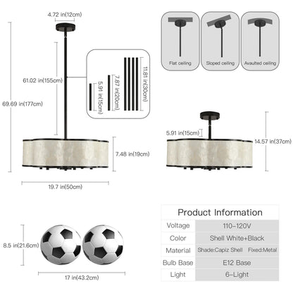 Lustre tambour 20 po en coquille de Capiz