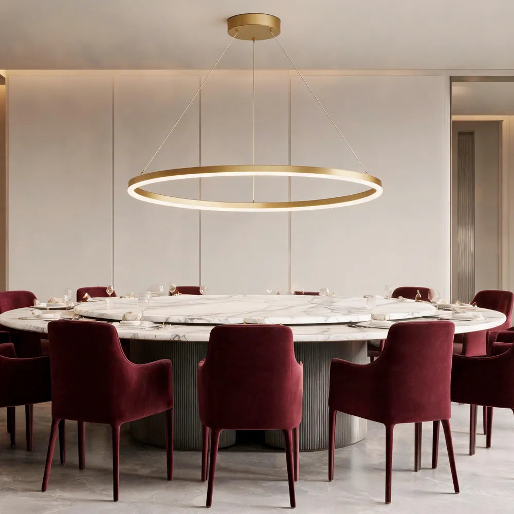 Modern Gold LED Ring Chandelier, 3CCT Adjustable Pendant | Hushwing