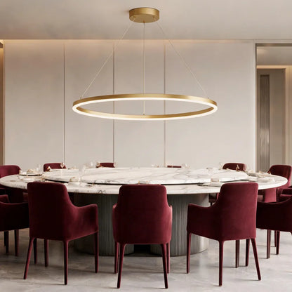 Modern Gold LED Ring Chandelier, 3CCT Adjustable Pendant | Hushwing