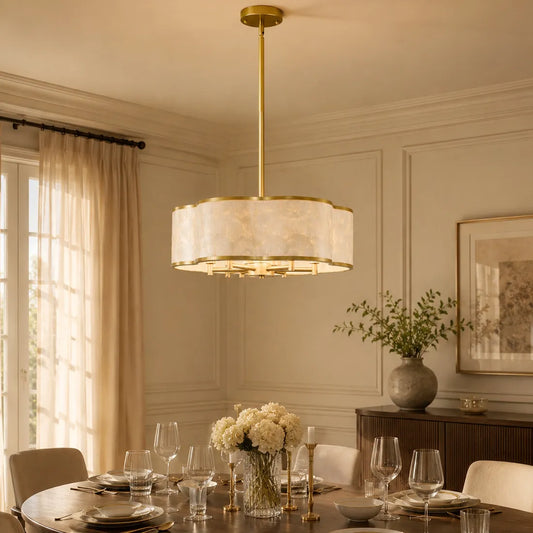 Gold Capiz Shell Chandelier, 20-Inch 6-Light Coastal Pendant Light