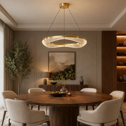 Gold Ring Chandelier with Acrylic LED Diffuser for Dining Room