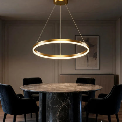 Modern Gold LED Ring Chandelier, 3CCT Adjustable Pendant | Hushwing