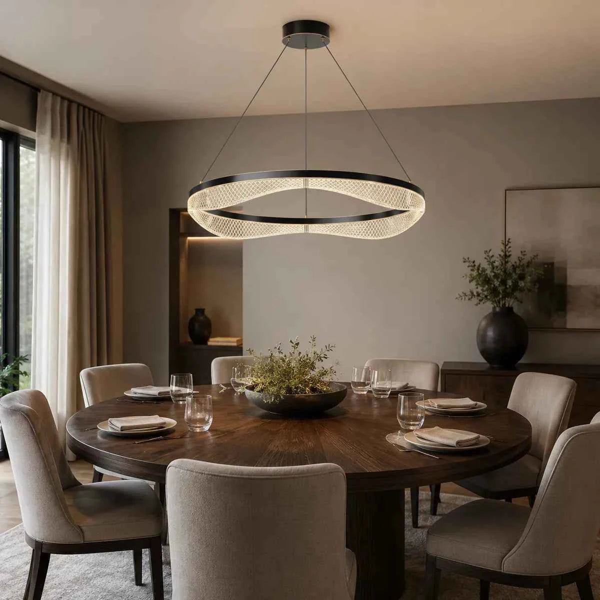 Modern Ring Chandelier in Black Gold with Acrylic LED Diffuser