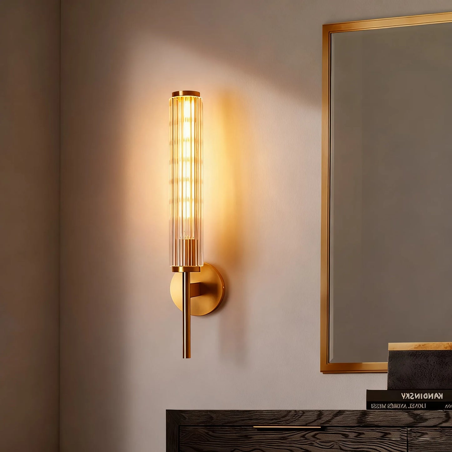 Brass Pleated Glass Wall Sconce | Luxury Wave Artisanal Vanity Vanity Light