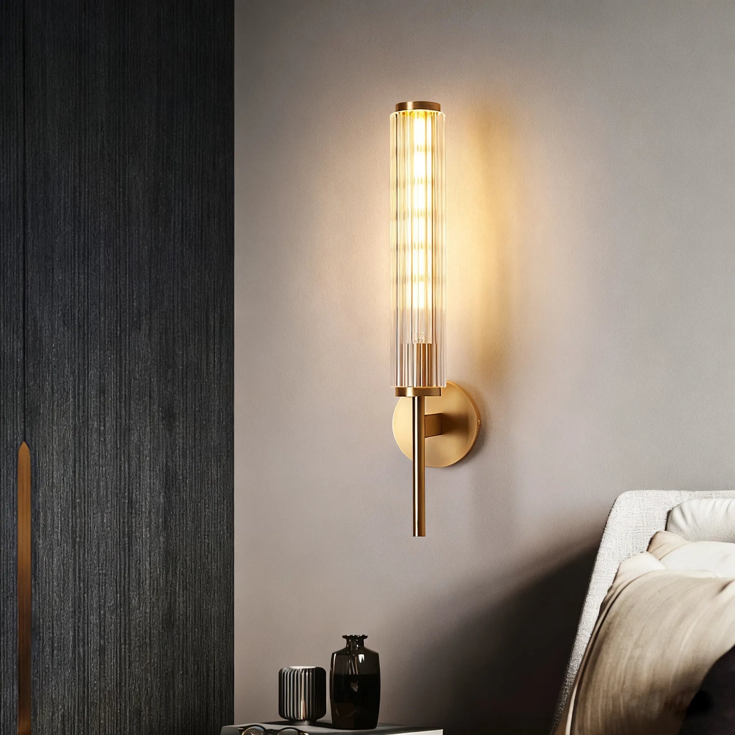 Brass Pleated Glass Wall Sconce | Luxury Wave Artisanal Vanity Vanity Light