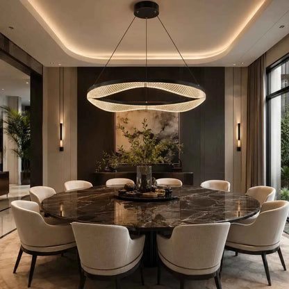 Modern Ring Chandelier in Black Gold with Acrylic LED Diffuser