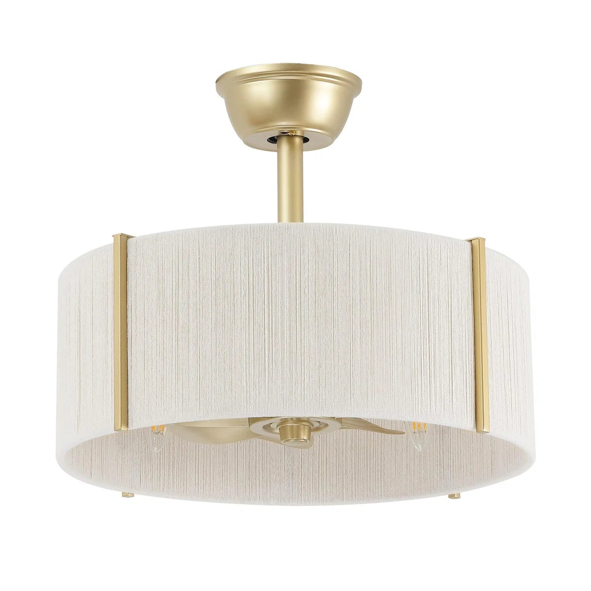 Gold boho fandelier with light on clean white background