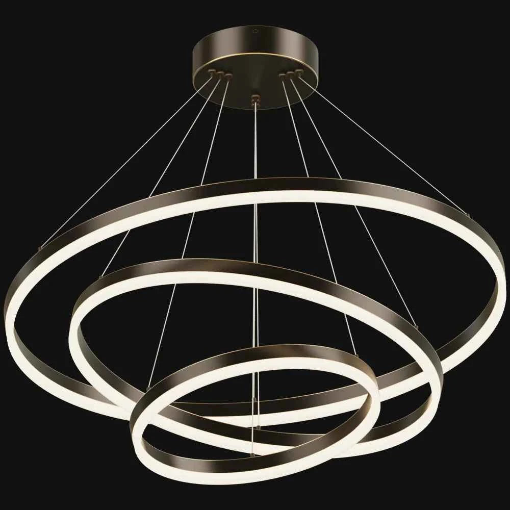 3-Tier LED Ring Chandelier in Blackened Copper, 24-47 Inch