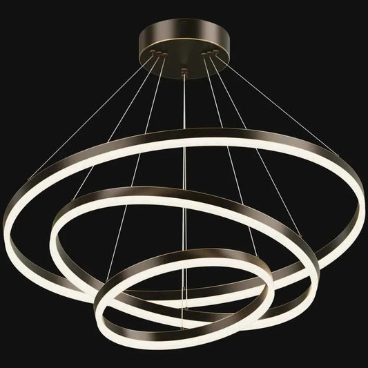 3-Tier LED Ring Chandelier in Blackened Copper, 24-47 Inch