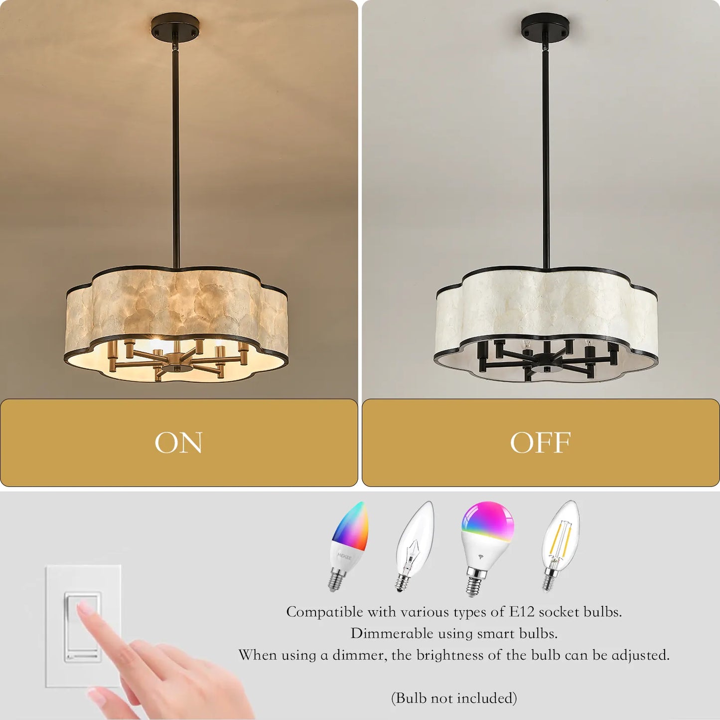 Lustre tambour 20 po en coquille de Capiz