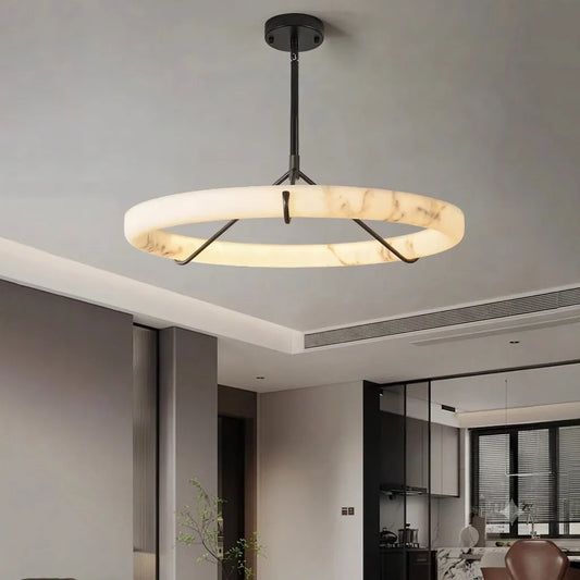Modern Faux Alabaster Ring Chandelier for Dining Rooms