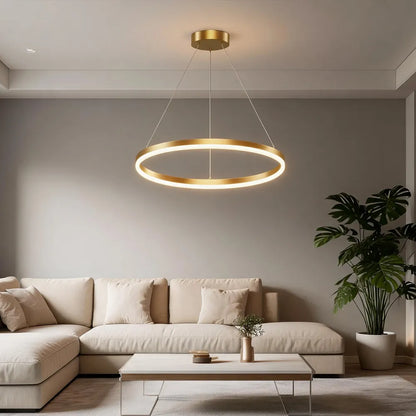 Modern Gold LED Ring Chandelier, 3CCT Adjustable Pendant | Hushwing