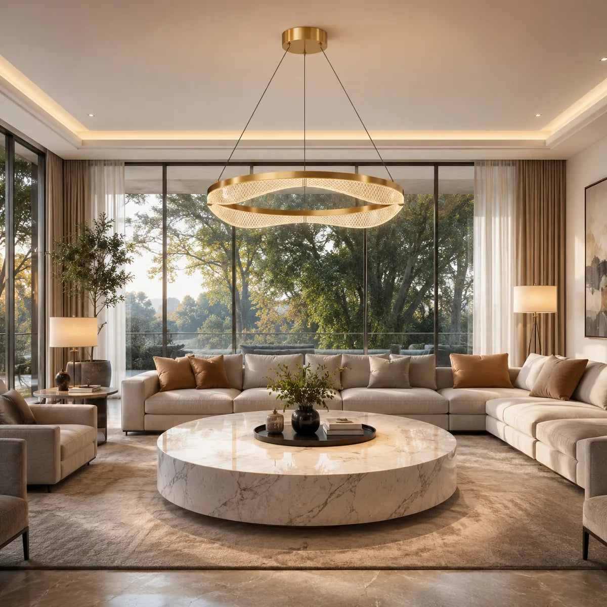 Gold Ring Chandelier with Acrylic LED Diffuser for Dining Room