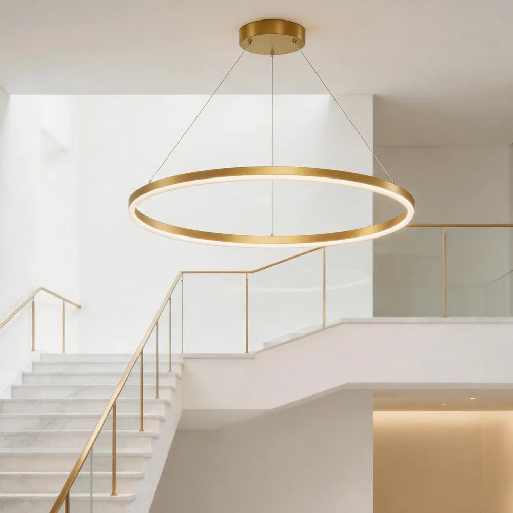 Modern Gold LED Ring Chandelier, 3CCT Adjustable Pendant | Hushwing