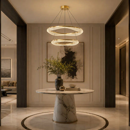 Two Tier Gold Chandelier with Acrylic LED Rings for Dining