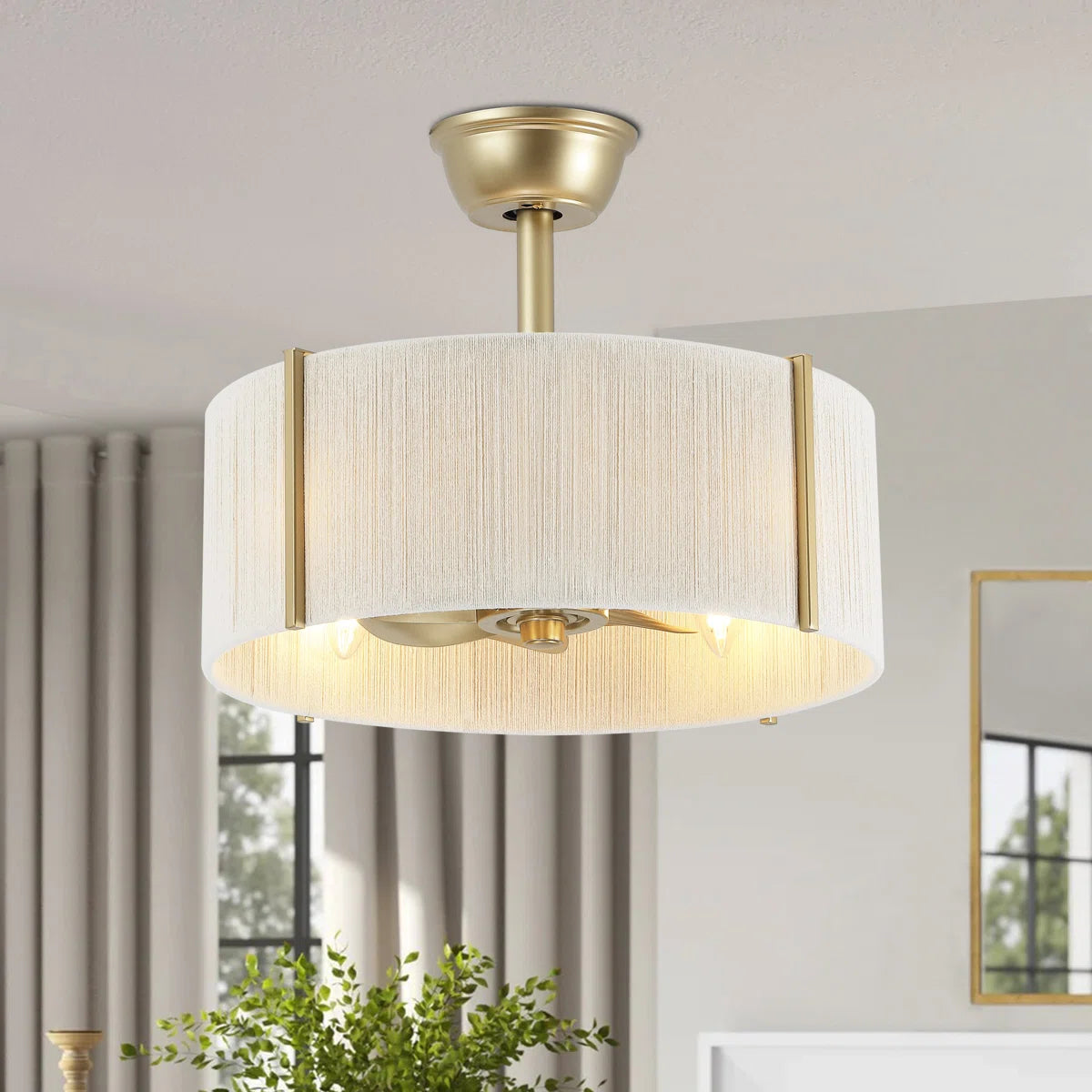 Modern gold boho fandelier with light and hidden fan blades