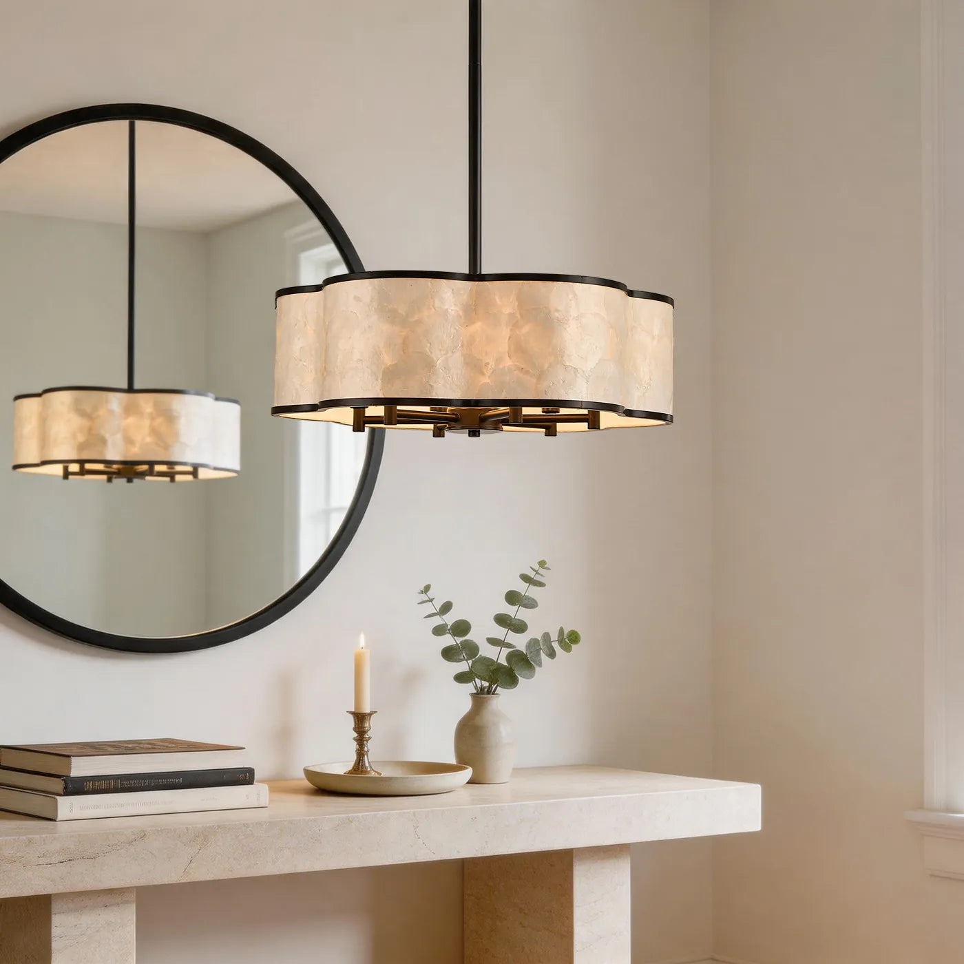 Lustre tambour 20 po en coquille de Capiz