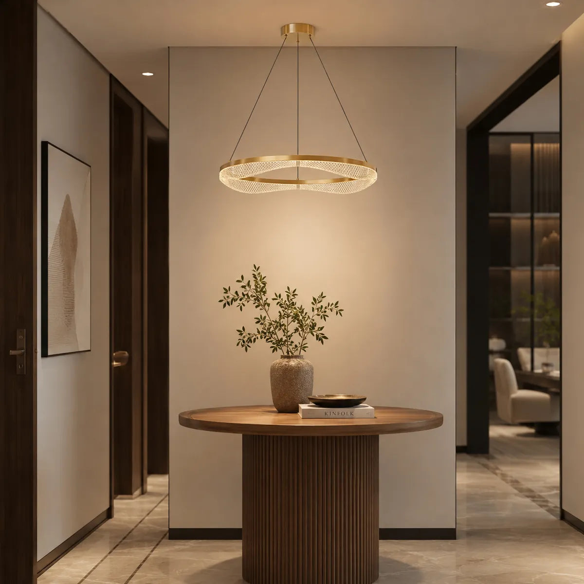 Gold Ring Chandelier with Acrylic LED Diffuser for Dining Room