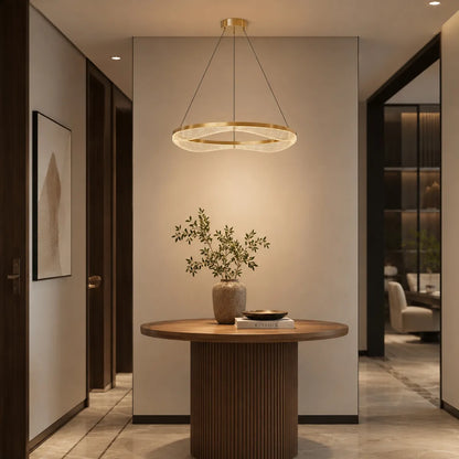 Gold Ring Chandelier with Acrylic LED Diffuser for Dining Room