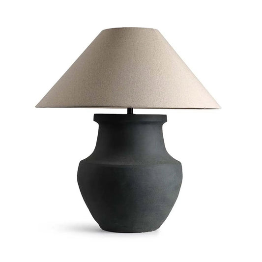 Wabi Sabi Ceramic Table Lamp | Rustic Matte Black Bedside Light